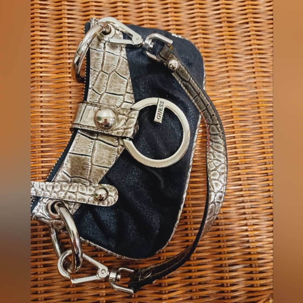 Vintage Guess Black and Silver Little Handbag